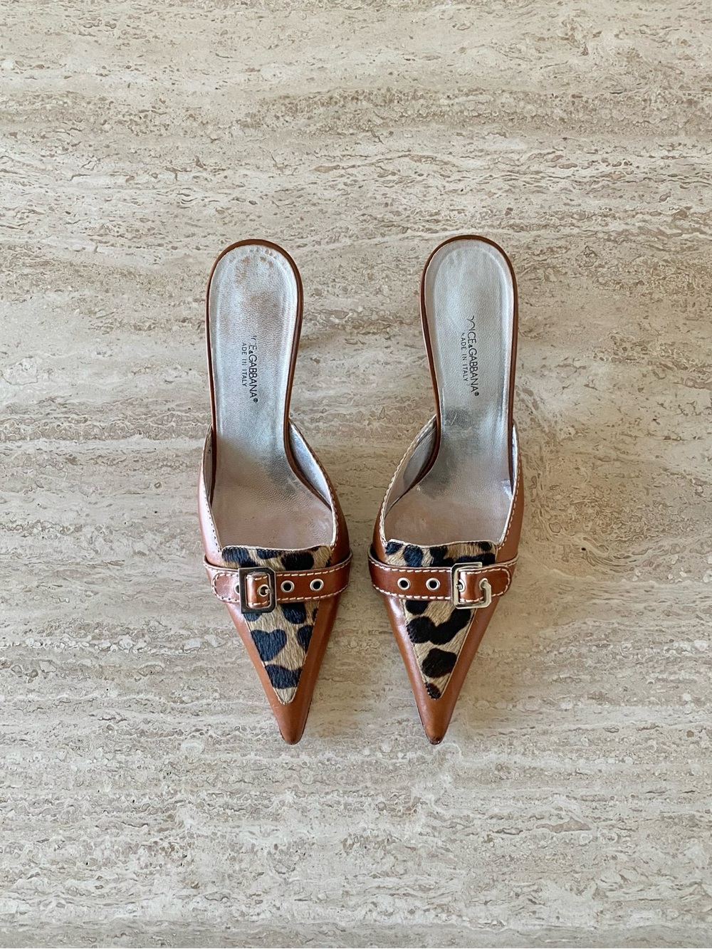 Vintage Dolce & Gabbana Leopard Pony Hair Buckle Mule Heels
